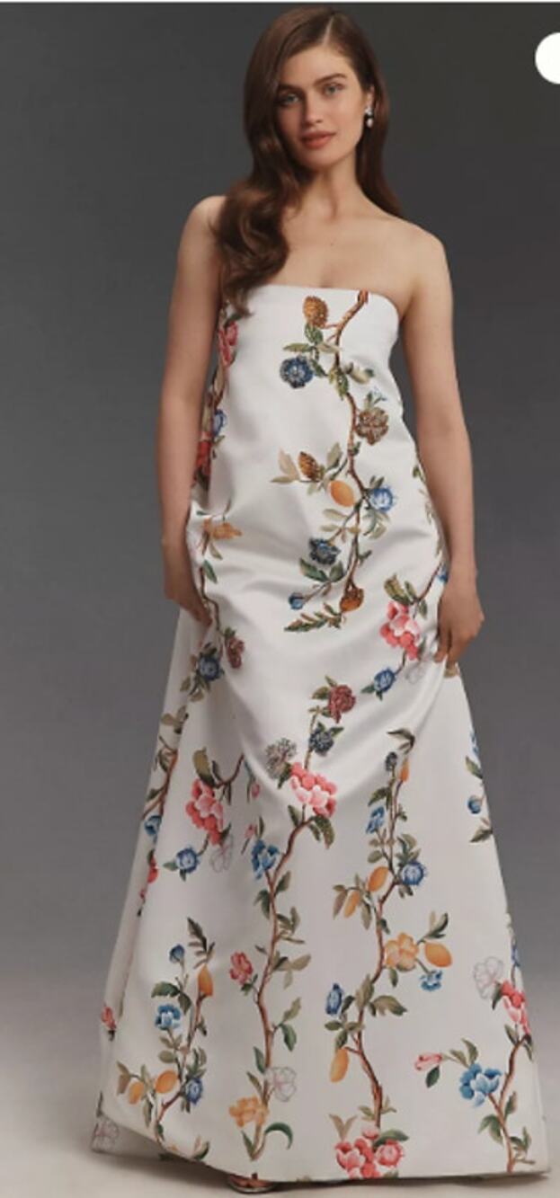 LEO LIN Phoebe Strapless White Floral Maxi Dress Sz 8 NWT Luxury Gown
